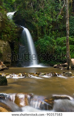 Two floor Waterfall in evening at north of Thailand