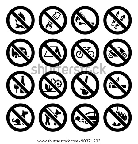 Set Prohibited Signs, nature black symbols. Bitmap copy my vector ID 87225790