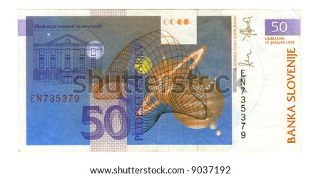 50 tolarjev bill of Slovenia, navy-blue picture
