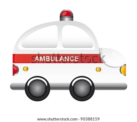 white ambulance cartoon with red light vector illustration