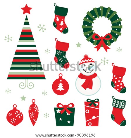 Christmas & winter design elements isolated on white ( red & green )