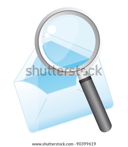 magnifying glass with envelope over white background. vector