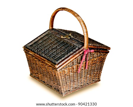 The Old rattan basket thai style isolated on white background