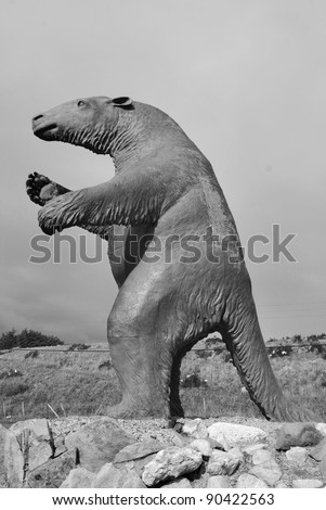 Milodon statue Puerto Natales Chili, Mylodon is an extinct genus of giant ground sloth that lived in the Patagonia area of South America until roughly 10,000 years ago.Mylodon weighed about 200 kgrs.