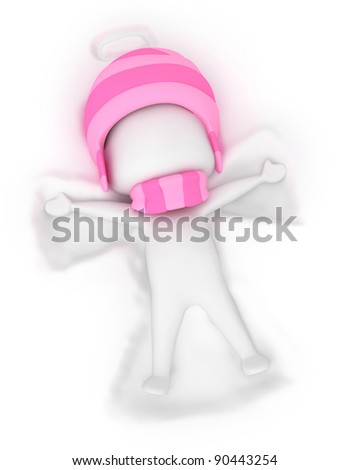 3D Illustration of a Kid Playing with Snow