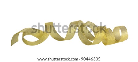 Gold horizontal ribbon with hearts on the white isolated background