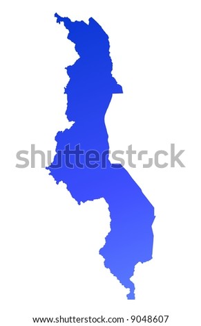 Blue gradient Malawi map. Detailed, Mercator projection.