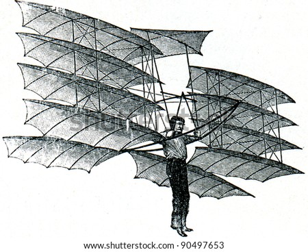 Aerial projectile of Chanutes with twelve wings - an illustration of the encyclopedia publishers Education, St. Petersburg, Russian Empire, 1896