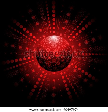 red snowflake bauble on a glowing background