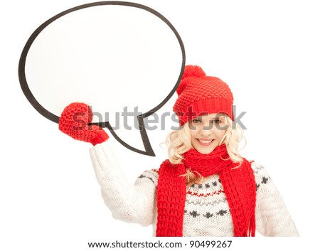 bright picture of smiling woman with blank text bubble