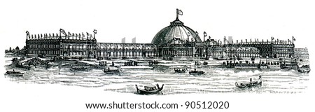 antique engraving Pavilion Gardening at the International Exhibition in Chicago, 1893 - an illustration of the encyclopedia publishers Education, St. Petersburg, Russian Empire, 1896