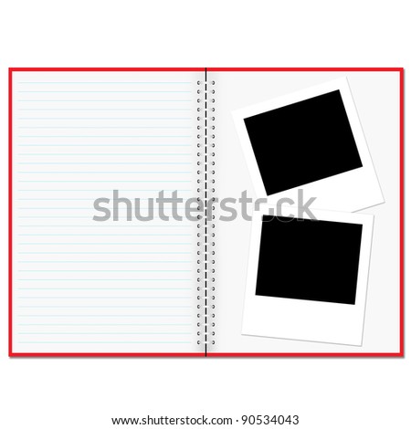 Blank notebook and photo isolated on white