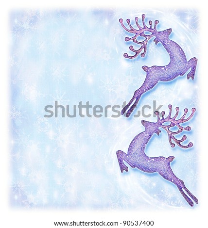 Christmas holiday card, festive background, reindeer decorative border, traditional tree ornament, abstract shiny glowing lights, winter holidays celebration