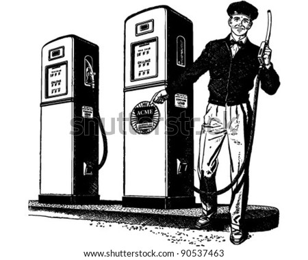 Gas Station Attendant 2 - Retro Clipart Illustration