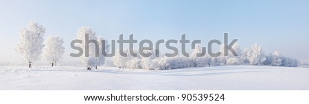 Winter beautiful landscape with trees covered with hoarfrost Royalty-Free Stock Photo #90539524