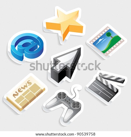 Sticker icon set for computer programs and website interface.  Vector illustration.