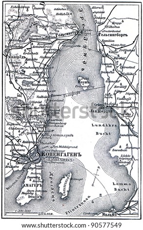 map of the Copenhagen - an illustration of the encyclopedia publishers Education, St. Petersburg, Russian Empire, 1896