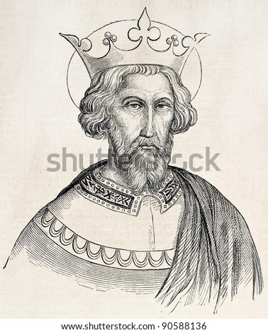 Charlemagne old engraved portrait. Created by Gagniet after painting kept in Vatican, published on L'Illustration, Journal Universel, Paris, 1858