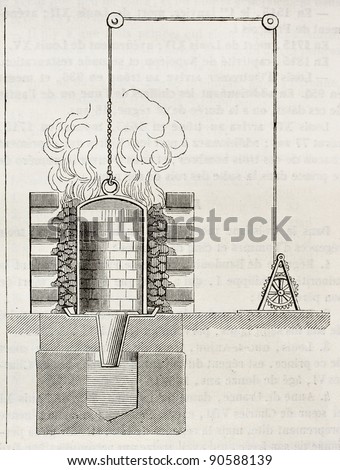 Mercury vaporization and silver fusion stove in a Mexican silver mine. By unidentified author, published on Magasin Pittoresque, Paris, 1844