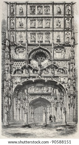San Pablo church old illustration, Valladolid. Created by Marc after photo of Clifford, published on L'Illustration, Journal Universel, Paris, 1858