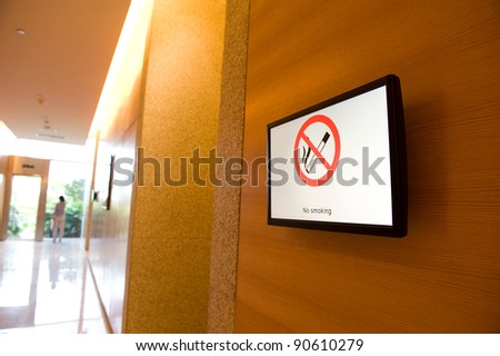 No smoking sign in a television of conference center.