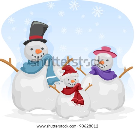 Illustration of a Family of Snowmen