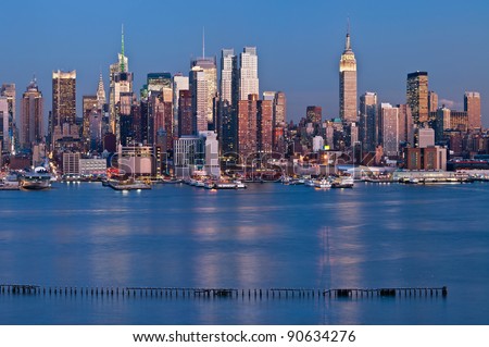 Manhattan, New York City.Manhattan skyline viewed from New Jersey at twilight.