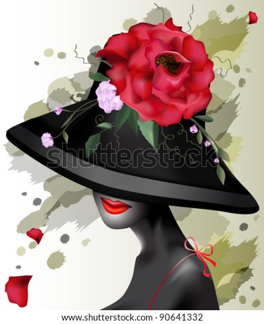 Beautiful girl in a hat with flowers