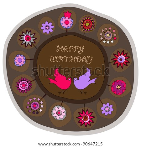 decorative folk plate with happy birthday message, vector version also available in my portfolio