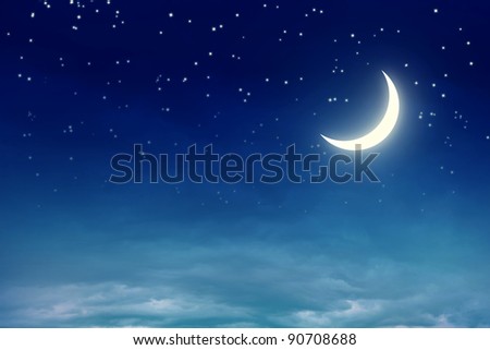 Nightly sky with moon and stars
