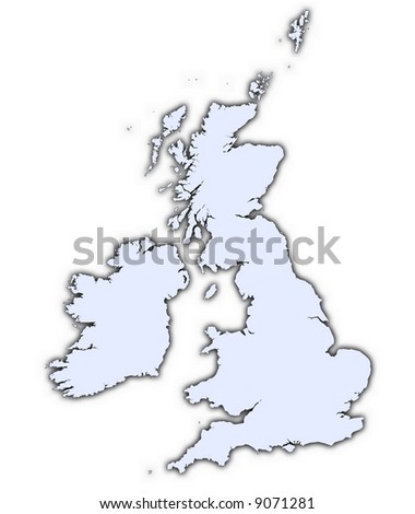 Great Britain light blue map with shadow. High resolution. Mercator projection.