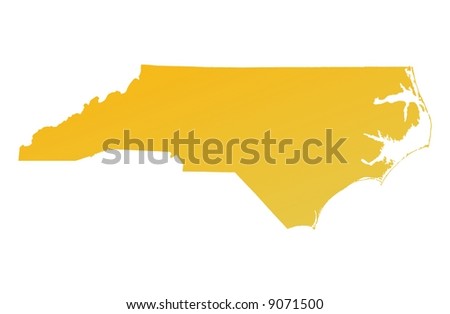 Orange gradient North Carolina map, USA. Detailed, Mercator projection.