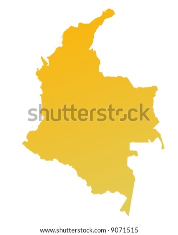 Orange gradient Colombia map. Detailed, Mercator projection.