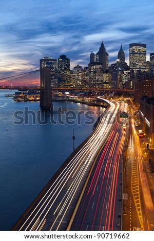 New York City. Image of Manhattan and busy highway leading to the city.