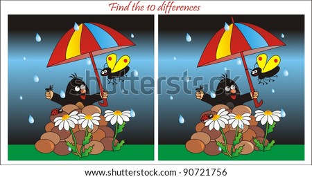 mole and umbrella , quiz, find ten differences