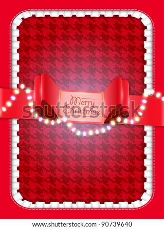 cute red christmas frame with ribbon and garlands