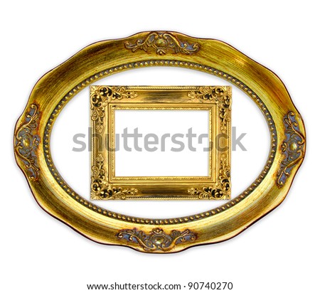 The Old antique gold frame on the white background