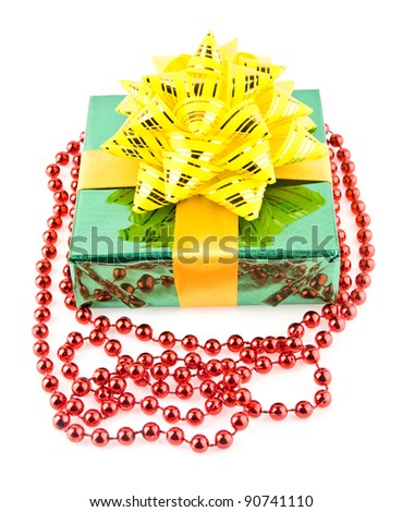 gifts and christmas decorations on a white background