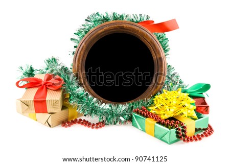 gifts and photo on a white background