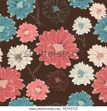 Vintage Seamless Background With Elegant Flowers On Brown Background