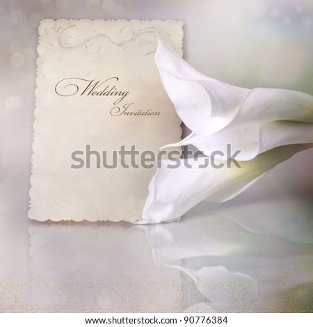 Wedding invitation card with calla lilies