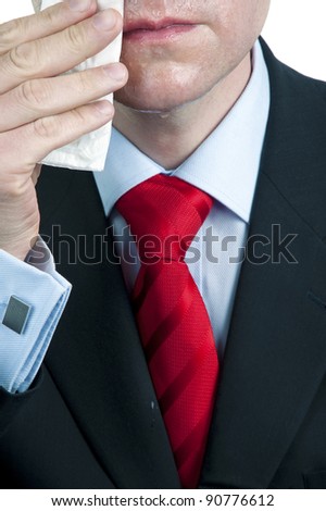 Close - up of Sweaty Businessman Wiping Face Royalty-Free Stock Photo #90776612