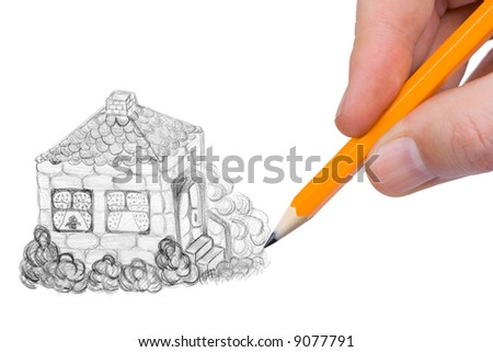Hand drawing house, isolated on white background
