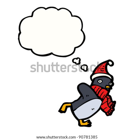 christmas penguin in hat and scarf cartoon