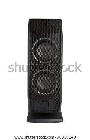 Black music speaker isolated on white background