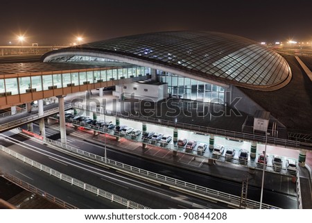 View on the railway station at Beijing Capital Airport Terminal 3 at night Royalty-Free Stock Photo #90844208