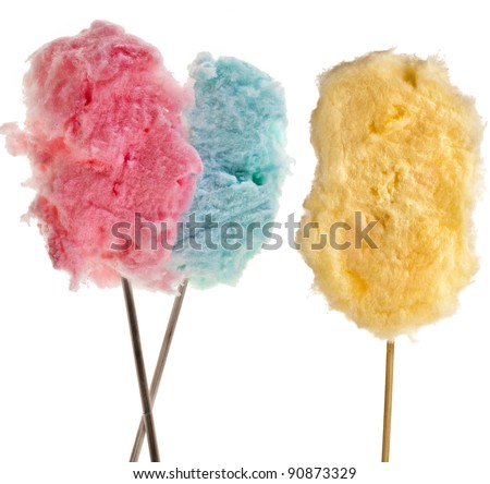 cotton sweet candies in wooden stick isolated on white background