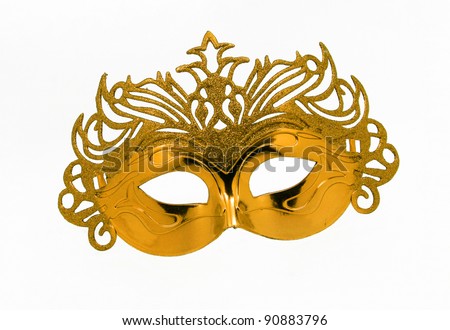 Fancy Vintage Festive Gold Glitter dress mask isolated on white background