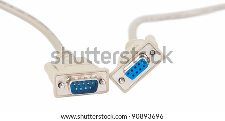 A serial communications connector marked RS 232C. Isolated on  white background.  No shadows on the background. Royalty-Free Stock Photo #90893696