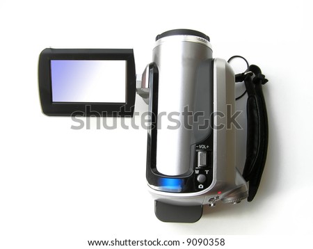 Portable digital video camera isolated over white